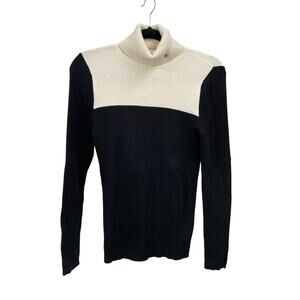 Lauren Ralph Lauren Turtleneck Ribbed Cotton Monogram Cream Black Colorblock M